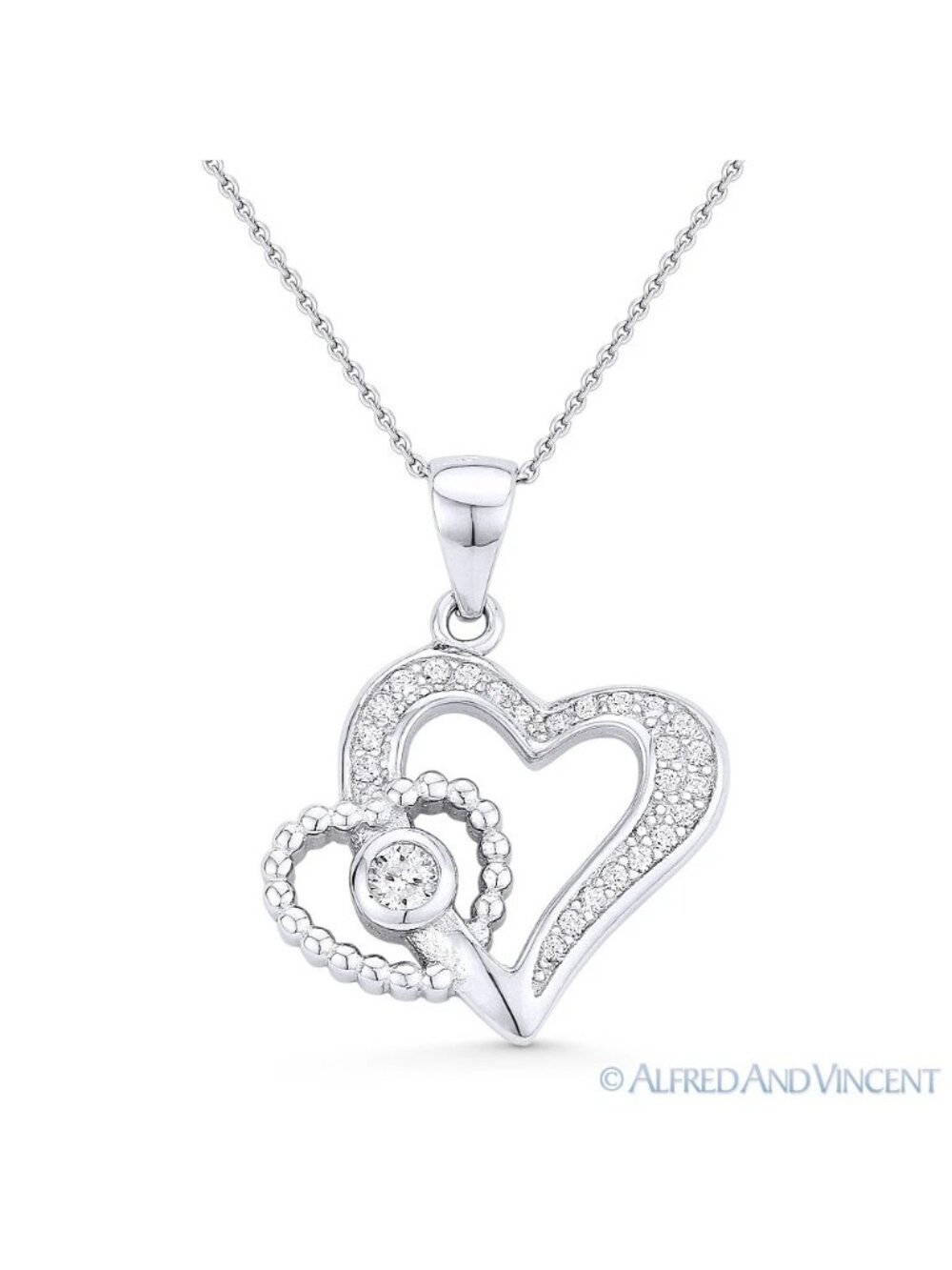 Heart CZ Crystal Love Charm Pendant & Necklace in 925 Sterling Silver w/ Rhodium